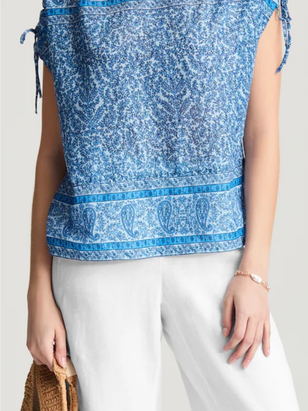 Pure Jill Printed Boat-Neck Top Blue Whisper Paisley Mix